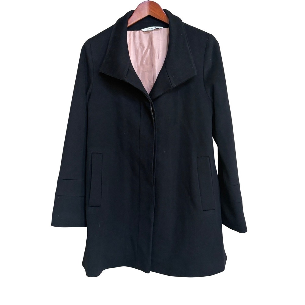 Fleurette Black Loro Piana Wool Coat Womens 10 Made in USA Long Sleeve Classic